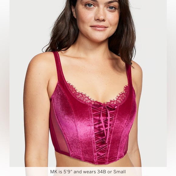 NWT VS velvet & sheer mesh lace up corset top - Picture 2 of 13